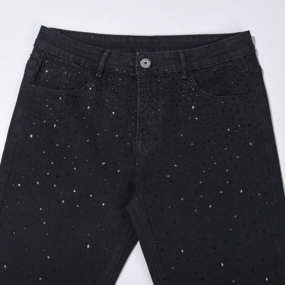 💥Christmas Sale 49% OFF👖 Rhinestone Embellished Slim-Fit Black Denim Jeans - Stretch Comfort with Sparkling Waistband for a Dazzling Look 💎🖤