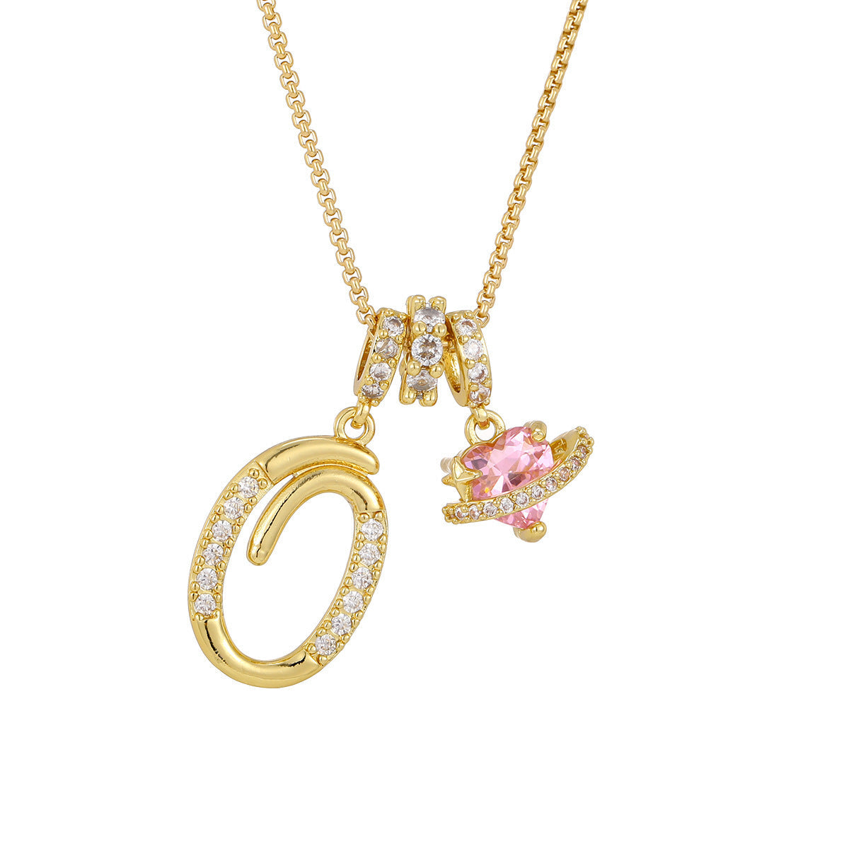 💖Initial Letter Necklace with Pink Heart Charm✨