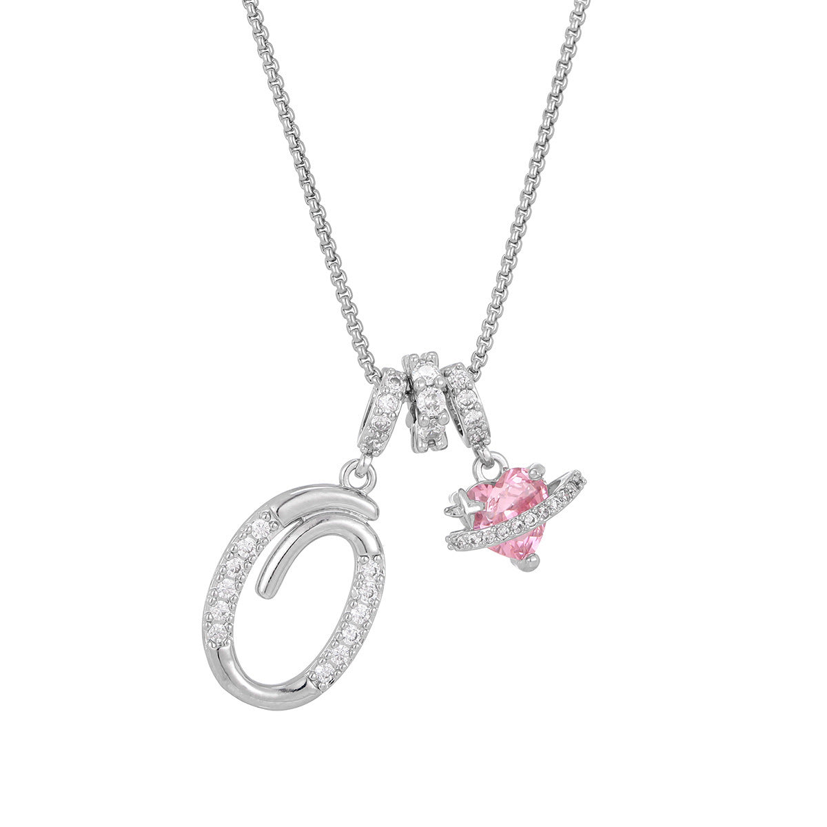 💖Initial Letter Necklace with Pink Heart Charm✨