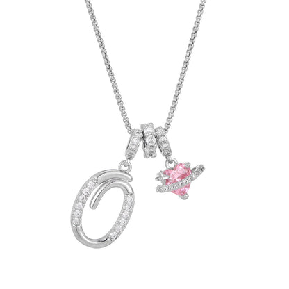 💖Initial Letter Necklace with Pink Heart Charm✨