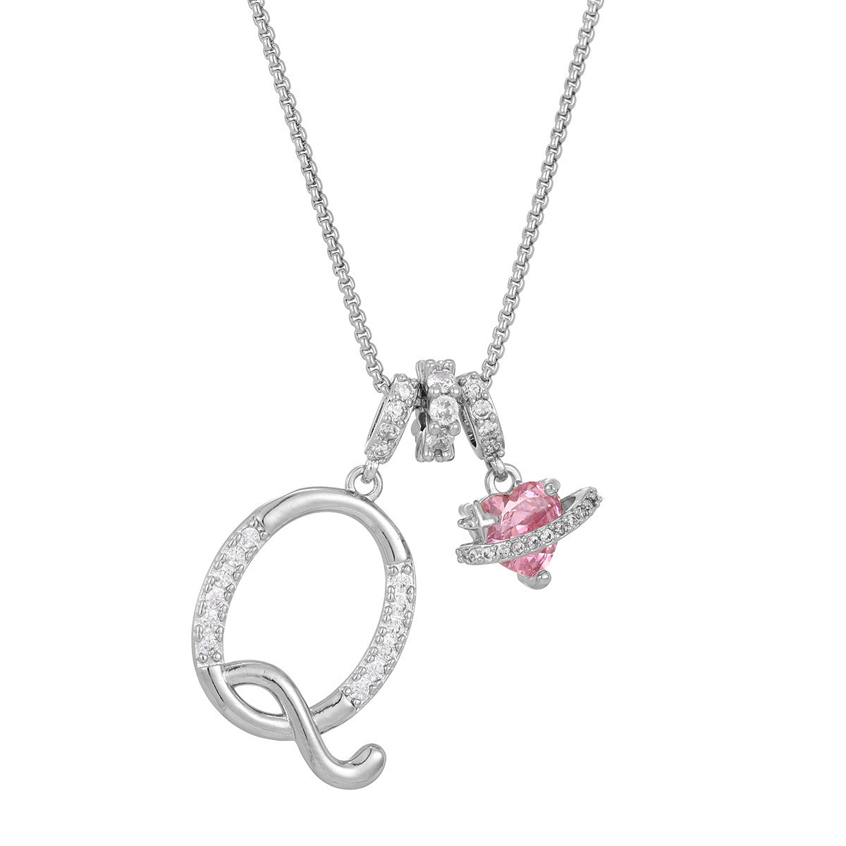💖Initial Letter Necklace with Pink Heart Charm✨