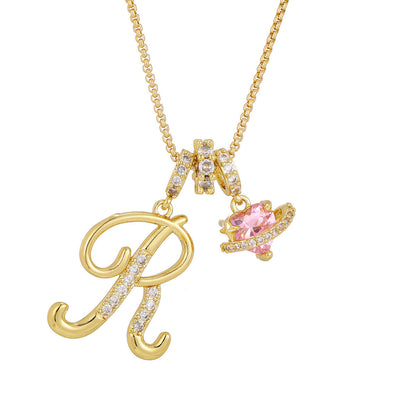 💖Initial Letter Necklace with Pink Heart Charm✨