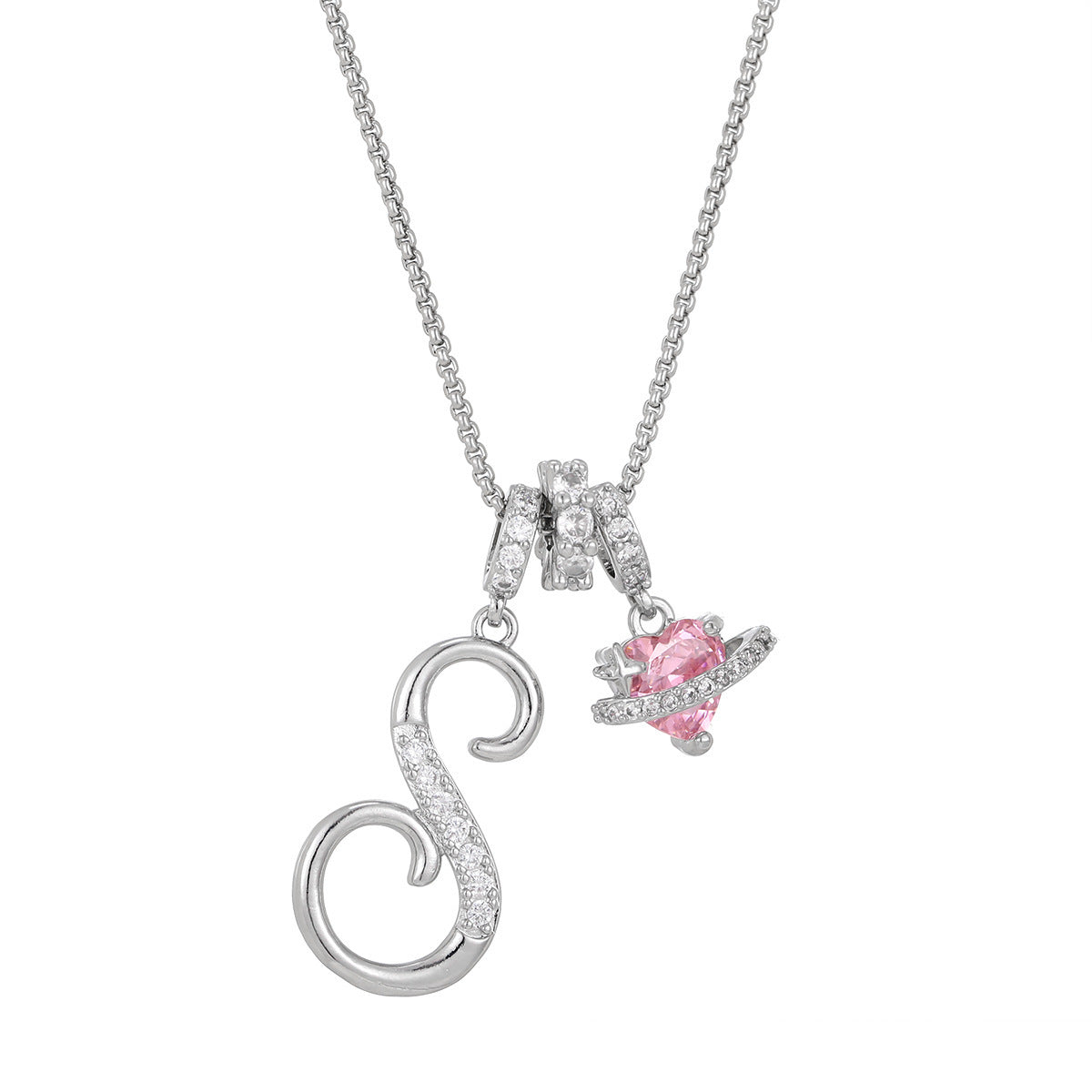 💖Initial Letter Necklace with Pink Heart Charm✨