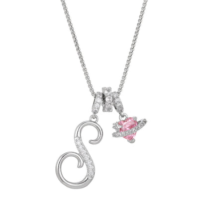 💖Initial Letter Necklace with Pink Heart Charm✨