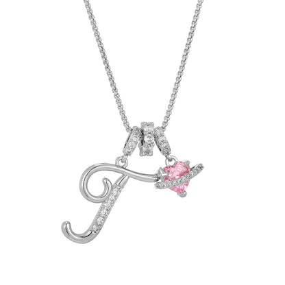💖Initial Letter Necklace with Pink Heart Charm✨