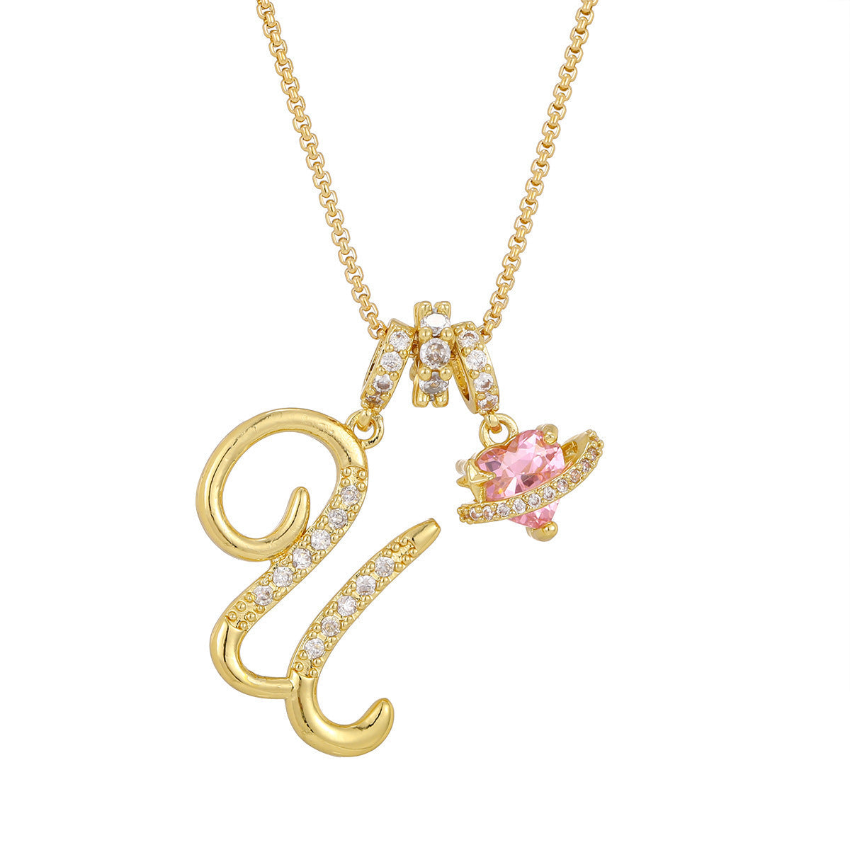 💖Initial Letter Necklace with Pink Heart Charm✨