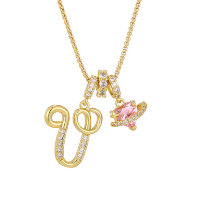 💖Initial Letter Necklace with Pink Heart Charm✨
