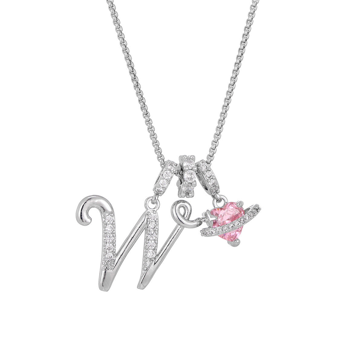 💖Initial Letter Necklace with Pink Heart Charm✨