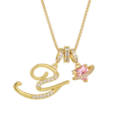 💖Initial Letter Necklace with Pink Heart Charm✨