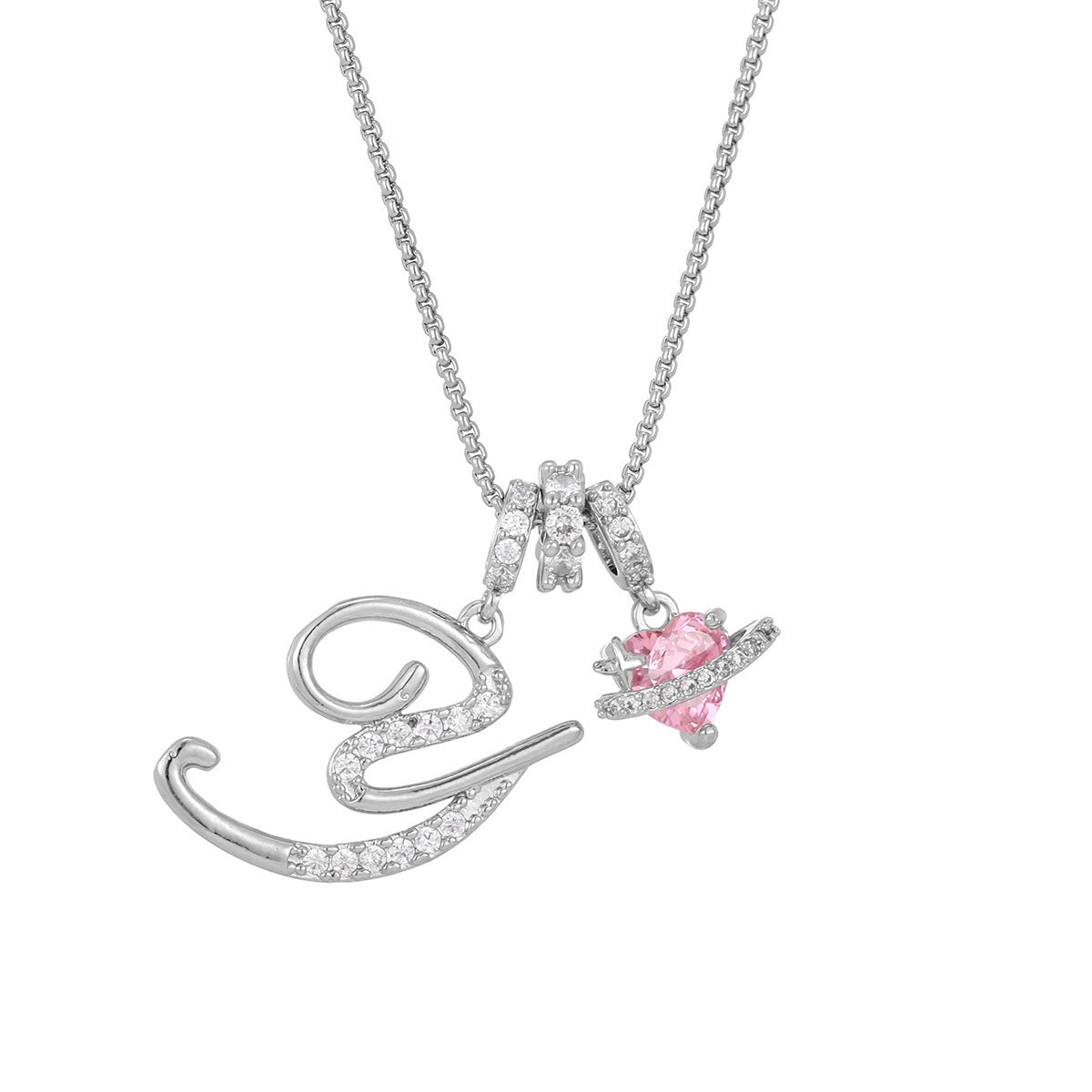 💖Initial Letter Necklace with Pink Heart Charm✨