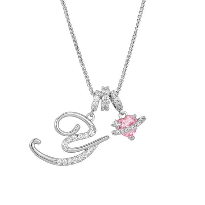 💖Initial Letter Necklace with Pink Heart Charm✨