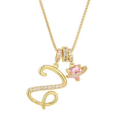 💖Initial Letter Necklace with Pink Heart Charm✨