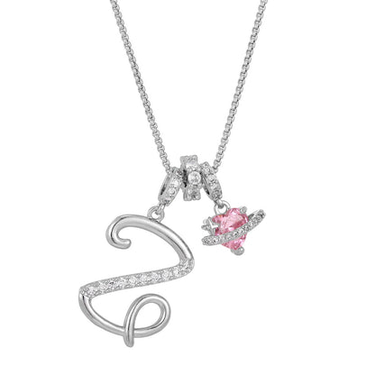 💖Initial Letter Necklace with Pink Heart Charm✨