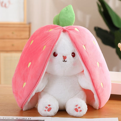 🥳2026 HOT SALE🥳💞50K+ SOLD!🍓🐰 50% OFF! Strawberry Bunny Plush – Transforms into little rabbit! Soft, cute & cuddly. Perfect gift for kids or grandkids. 🎀✨