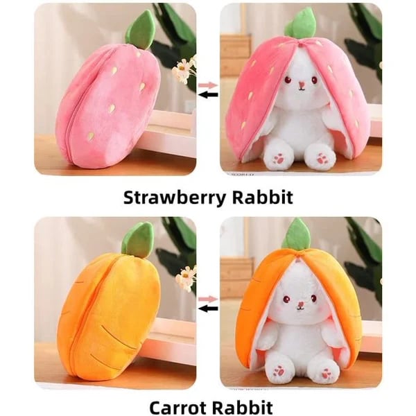 🥳2026 HOT SALE🥳💞50K+ SOLD!🍓🐰 50% OFF! Strawberry Bunny Plush – Transforms into little rabbit! Soft, cute & cuddly. Perfect gift for kids or grandkids. 🎀✨