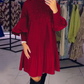 🎅Xmas Sales - 50% OFF🎄Women's Plus Size Lantern Sleeve Stand Collar Dress