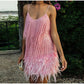 🔥Last Day Promotion 47% OFF💝Women's Feather Fringe Sequin Spaghetti Strap Dress