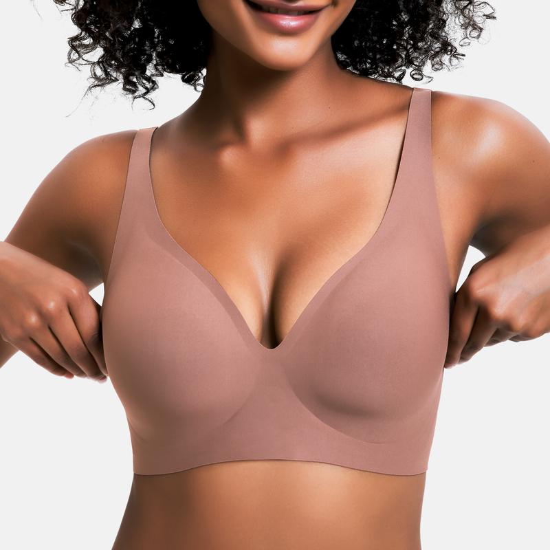💕 Jelly Wireless Womens Comfortable Wireless Bras Push Up Bralettes Seamless Tshirts Bras Deep V Everyday Bras