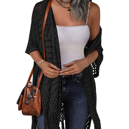 🥳2026 HOT SALE🥳💞50K+ SOLD!🌸☀️ 50% OFF – Just £16.99! Oversized Knit Cardigan – Lightweight crochet tassel kimono for spring & summer. Breathable viscose‑nylon blend – no itch, no cling – layer over anything! 🧶✨