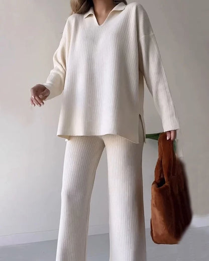 🔥Hot Sale 49% OFF🎁V-Neck Casual Slit Knitted Two-Piece Set