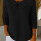 Women's plain knitted jumper with a round neckline and 3/4 sleeves, with a bow, for everyday wear