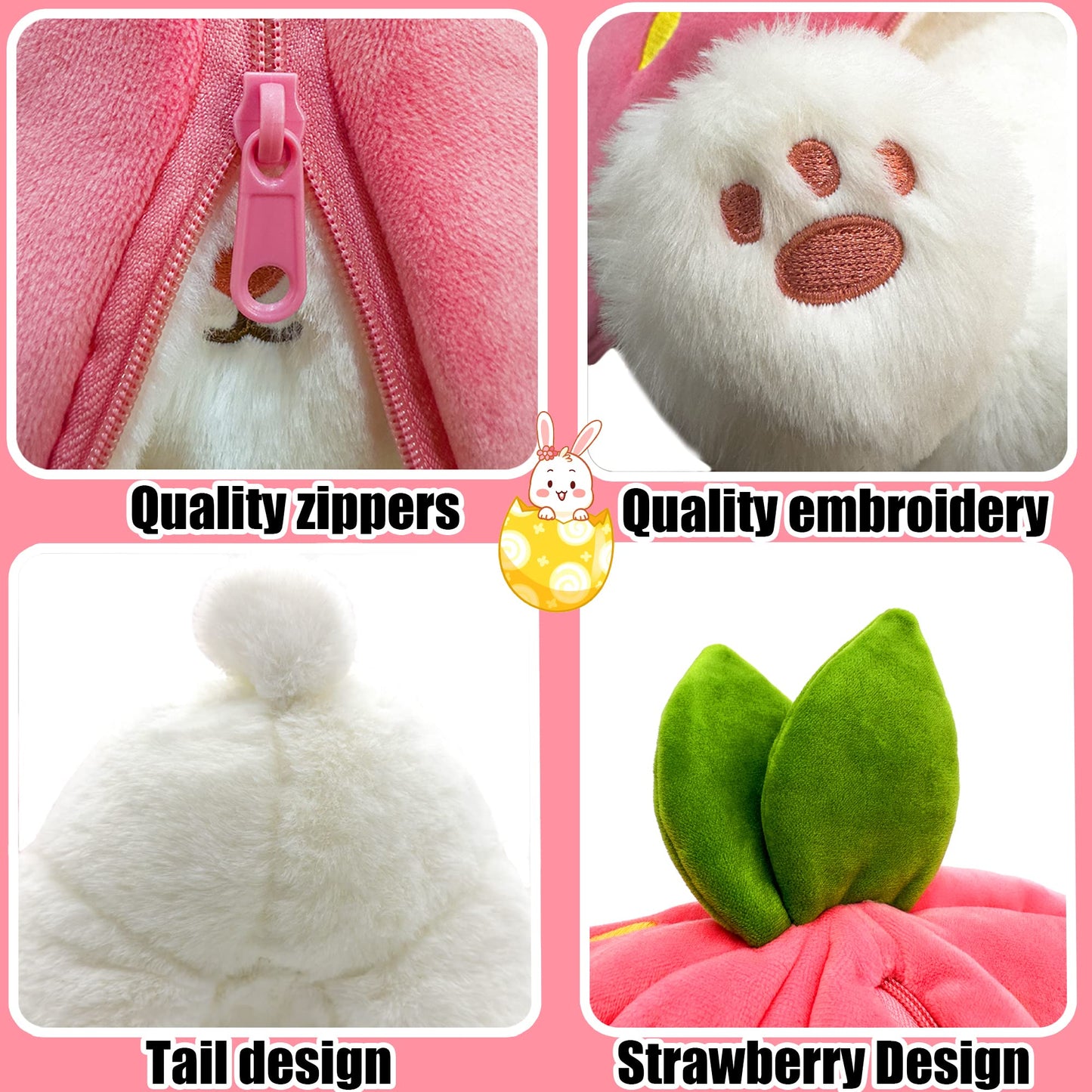 🥳2026 HOT SALE🥳💞50K+ SOLD!🍓🐰 50% OFF! Strawberry Bunny Plush – Transforms into little rabbit! Soft, cute & cuddly. Perfect gift for kids or grandkids. 🎀✨