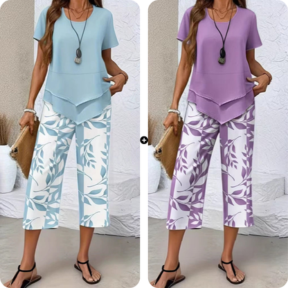 👚60% OFF NOW! 🔥 Casual Round Neck Layered Tunic Top & Wide Leg Pants Set – Flowy Design, Soft Fabric & Perfect for Everyday Style 🌸