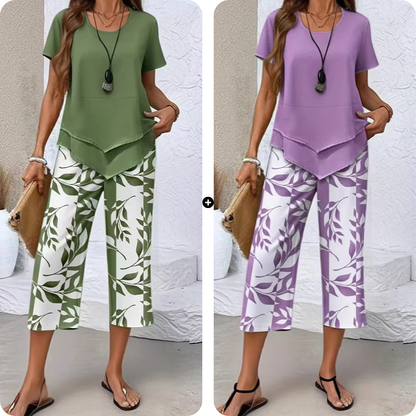 👚60% OFF NOW! 🔥 Casual Round Neck Layered Tunic Top & Wide Leg Pants Set – Flowy Design, Soft Fabric & Perfect for Everyday Style 🌸