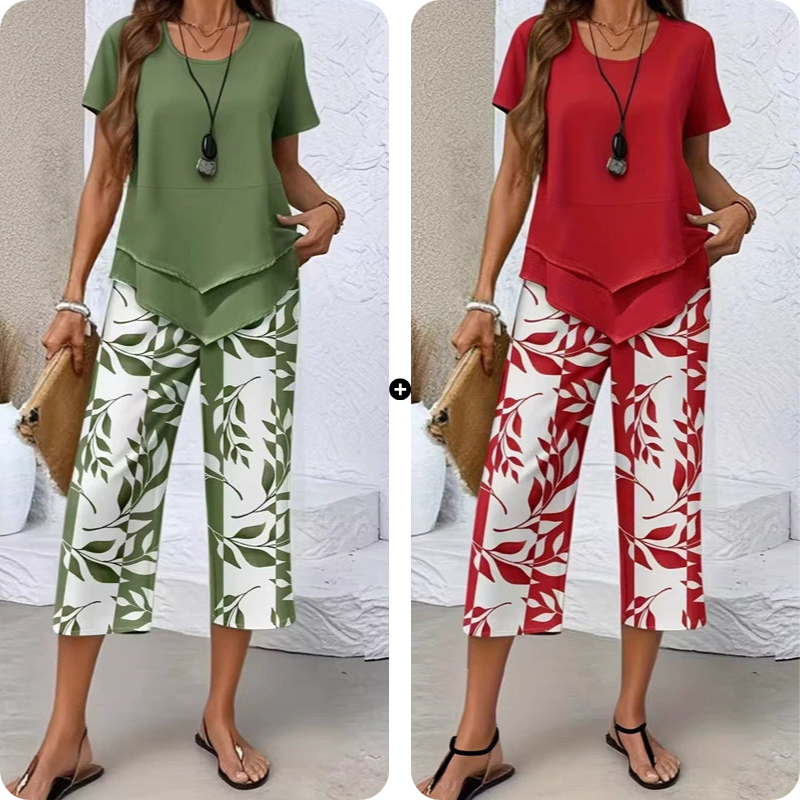 👚60% OFF NOW! 🔥 Casual Round Neck Layered Tunic Top & Wide Leg Pants Set – Flowy Design, Soft Fabric & Perfect for Everyday Style 🌸