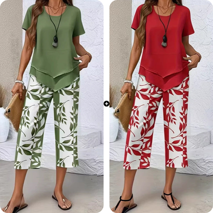 👚60% OFF NOW! 🔥 Casual Round Neck Layered Tunic Top & Wide Leg Pants Set – Flowy Design, Soft Fabric & Perfect for Everyday Style 🌸