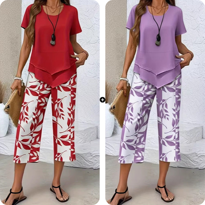 👚60% OFF NOW! 🔥 Casual Round Neck Layered Tunic Top & Wide Leg Pants Set – Flowy Design, Soft Fabric & Perfect for Everyday Style 🌸