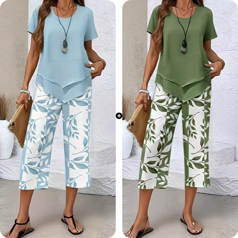 👚60% OFF NOW! 🔥 Casual Round Neck Layered Tunic Top & Wide Leg Pants Set – Flowy Design, Soft Fabric & Perfect for Everyday Style 🌸