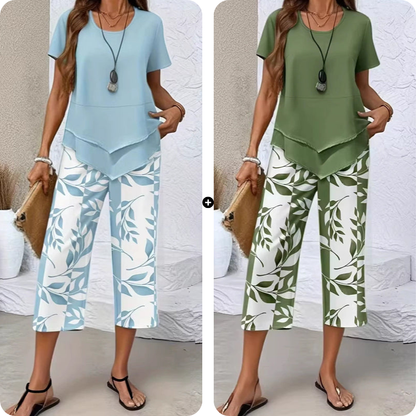 👚60% OFF NOW! 🔥 Casual Round Neck Layered Tunic Top & Wide Leg Pants Set – Flowy Design, Soft Fabric & Perfect for Everyday Style 🌸