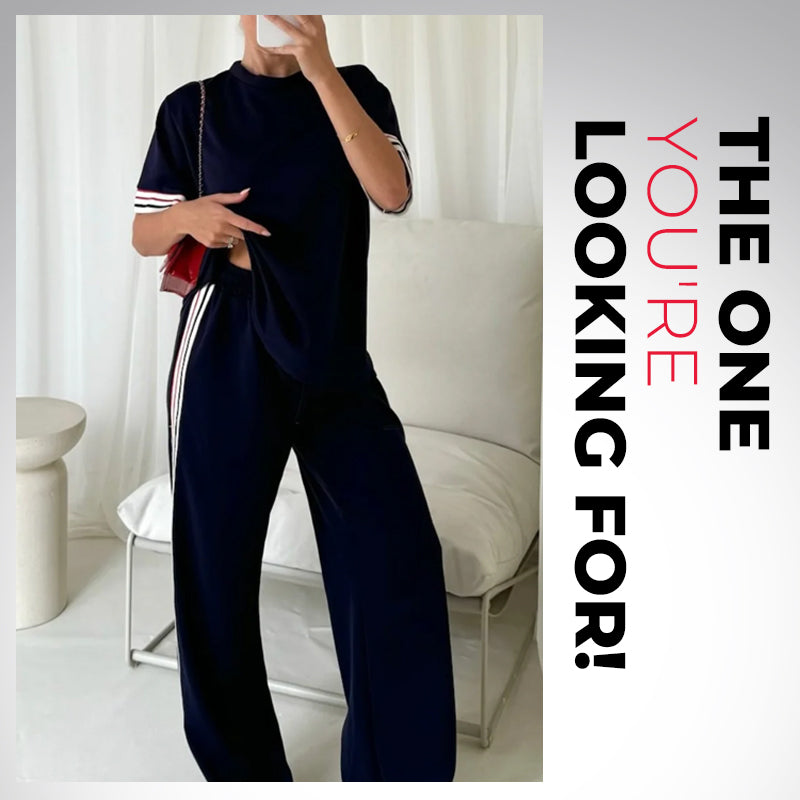 Women's Striped T-Shirt & Wide-Leg Joggers Set