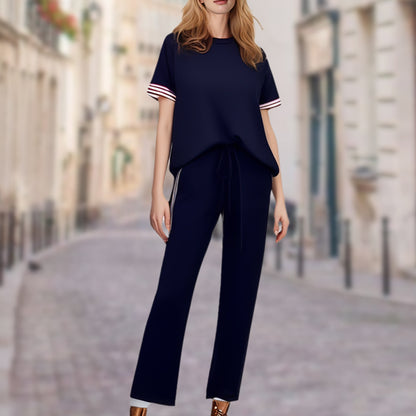 Women's Striped T-Shirt & Wide-Leg Joggers Set