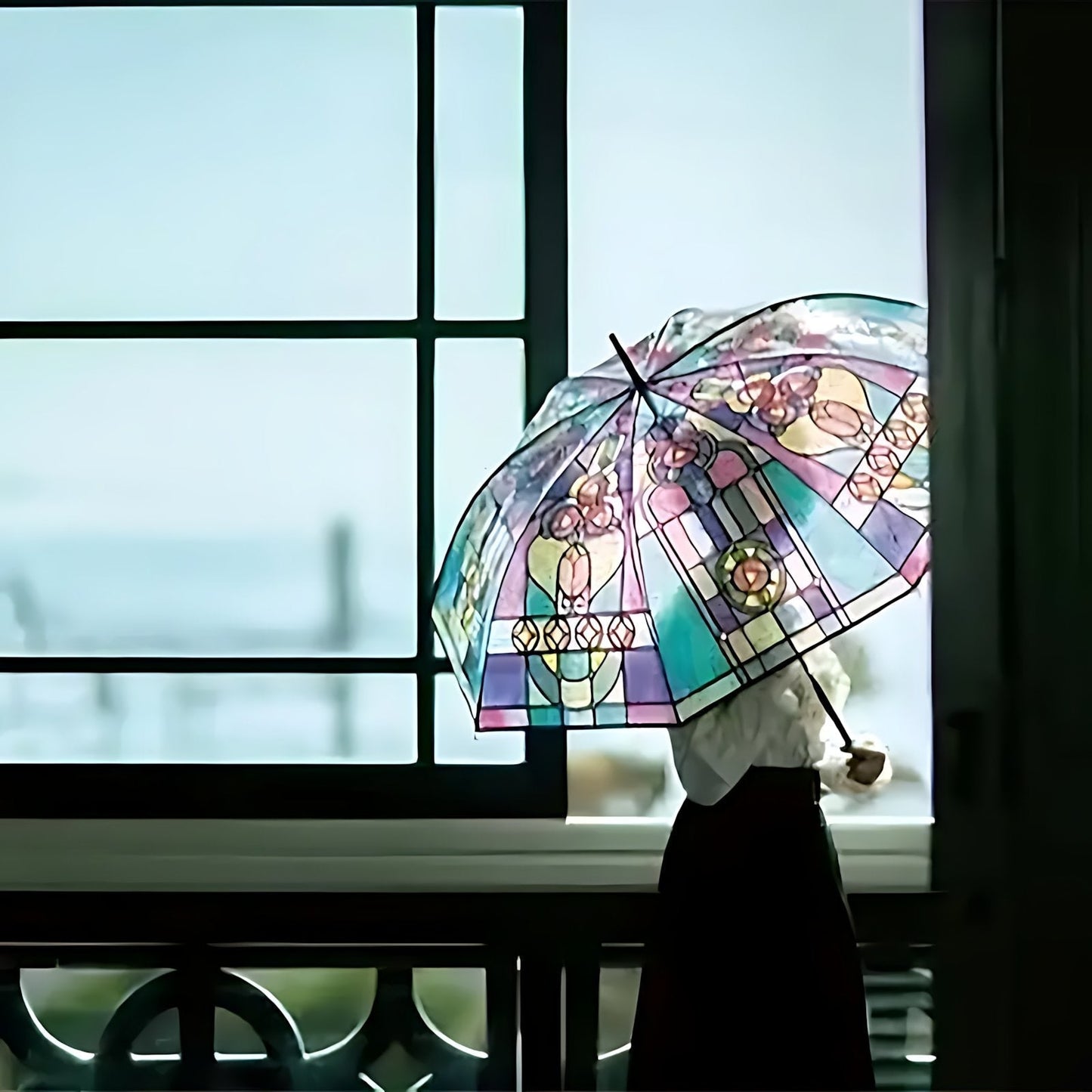🔥Hot Sale 💦 -Vintage Stained Glass Automatic Umbrella