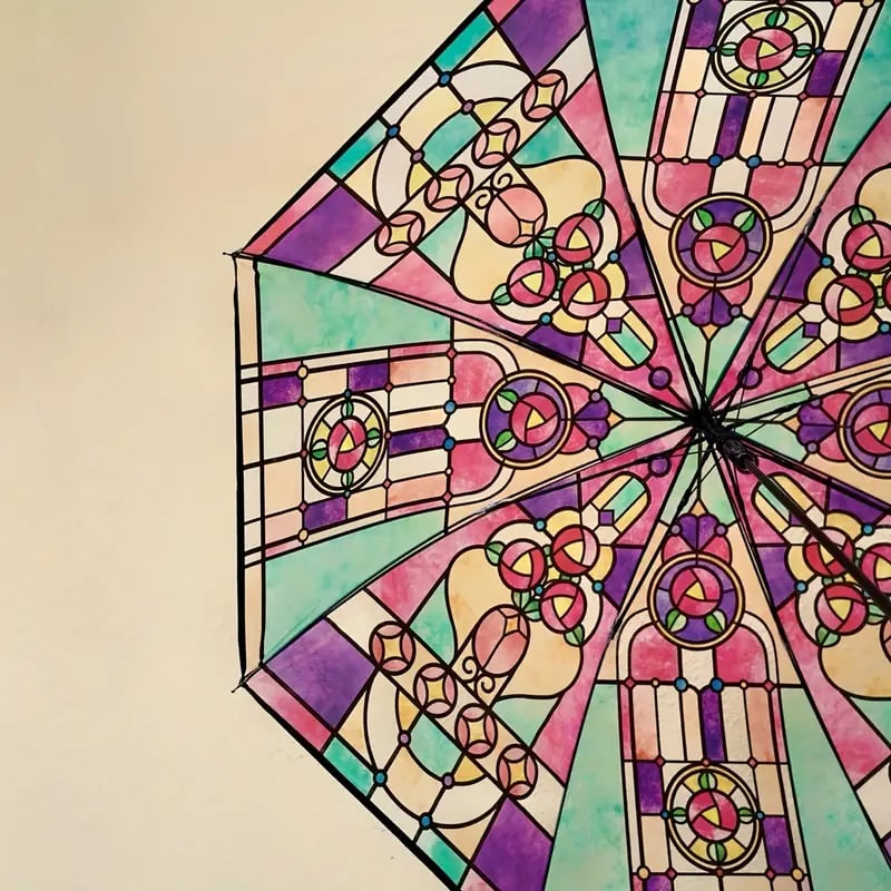 🔥Hot Sale 💦 -Vintage Stained Glass Automatic Umbrella
