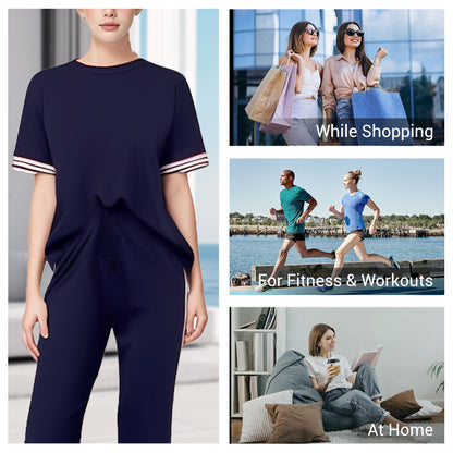 Women's Striped T-Shirt & Wide-Leg Joggers Set