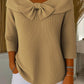 Women's plain knitted jumper with a round neckline and 3/4 sleeves, with a bow, for everyday wear