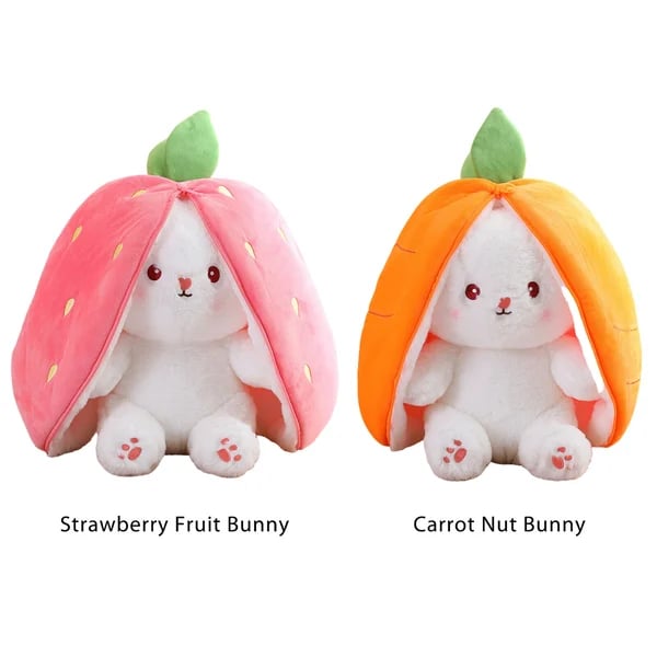 🥳2026 HOT SALE🥳💞50K+ SOLD!🍓🐰 50% OFF! Strawberry Bunny Plush – Transforms into little rabbit! Soft, cute & cuddly. Perfect gift for kids or grandkids. 🎀✨