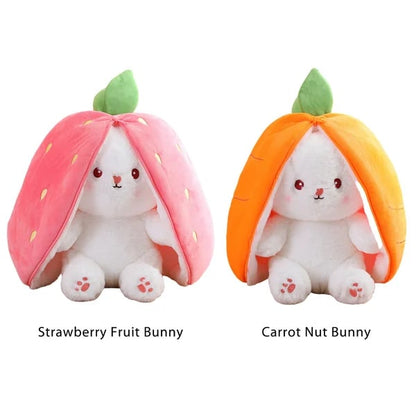 🥳2026 HOT SALE🥳💞50K+ SOLD!🍓🐰 50% OFF! Strawberry Bunny Plush – Transforms into little rabbit! Soft, cute & cuddly. Perfect gift for kids or grandkids. 🎀✨