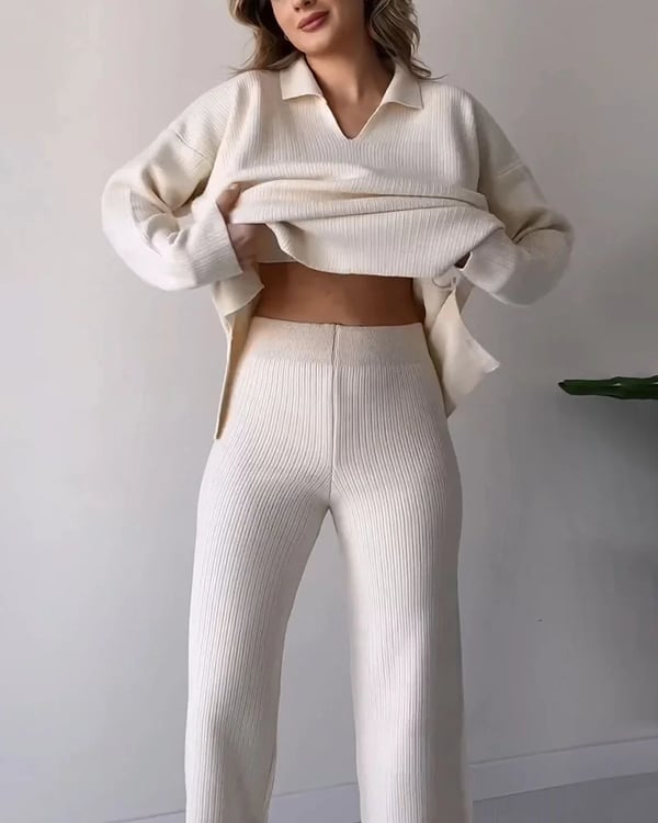 🔥Hot Sale 49% OFF🎁V-Neck Casual Slit Knitted Two-Piece Set