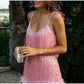 🔥Last Day Promotion 47% OFF💝Women's Feather Fringe Sequin Spaghetti Strap Dress