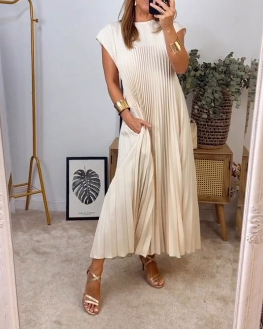 🌸Limited Sale 50% OFF🌸Sleeveless pleated simple solid colour dress🔥