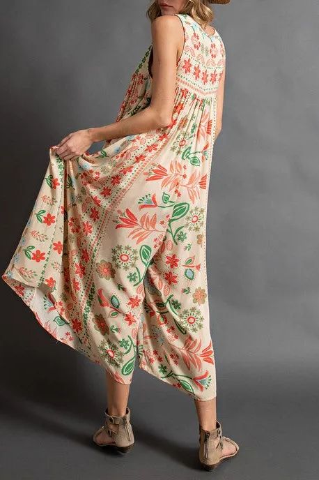 💃✨ Vintage Printed Loose Sleeveless Jumpsuit