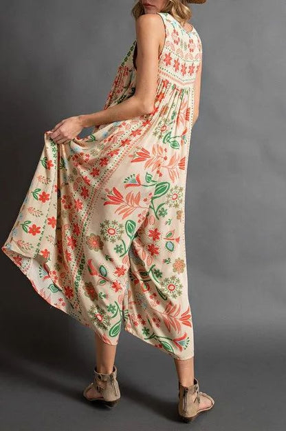 💃✨ Vintage Printed Loose Sleeveless Jumpsuit