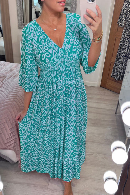 🔥Hot Sale - 50% OFF ✨ Casual Print V-neck Long Dress – Effortless Elegance For Sunny Days & Special Moments 🌸