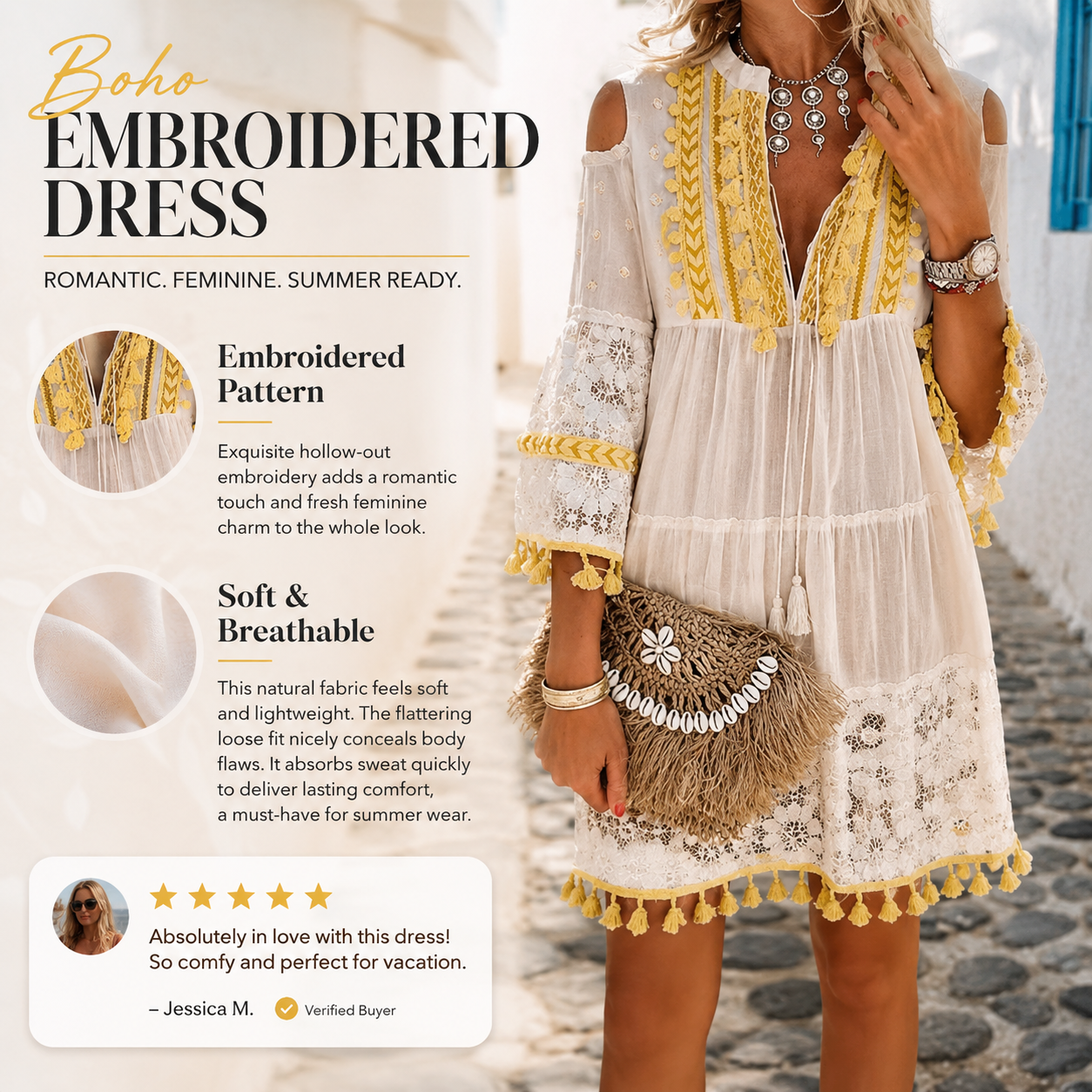 ⏳Limited-time 50% off⏰Women's Loose Cotton Linen Embroidered Dress🌸👗