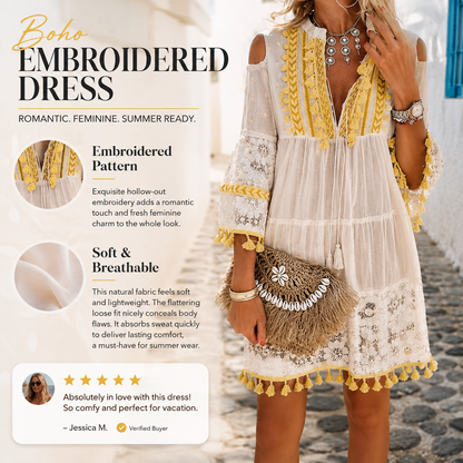 ⏳Limited-time 50% off⏰Women's Loose Cotton Linen Embroidered Dress🌸👗