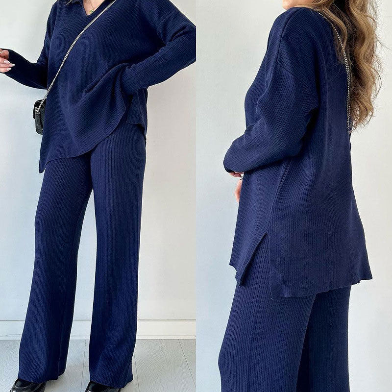 🔥Hot Sale 49% OFF🎁V-Neck Casual Slit Knitted Two-Piece Set